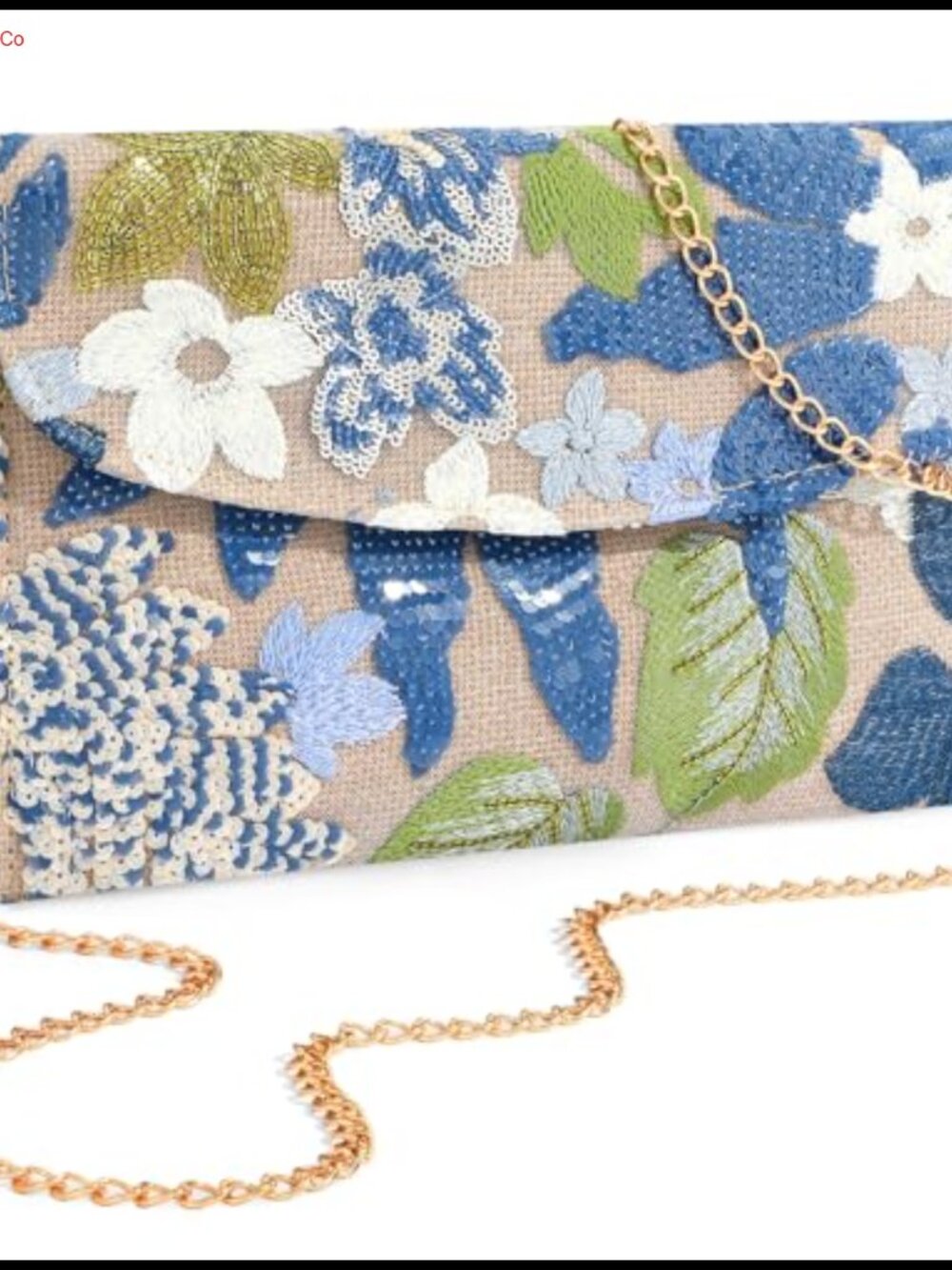Floral Beaded Sequin Clutch Embroidery Evening Bag Detachable Chain